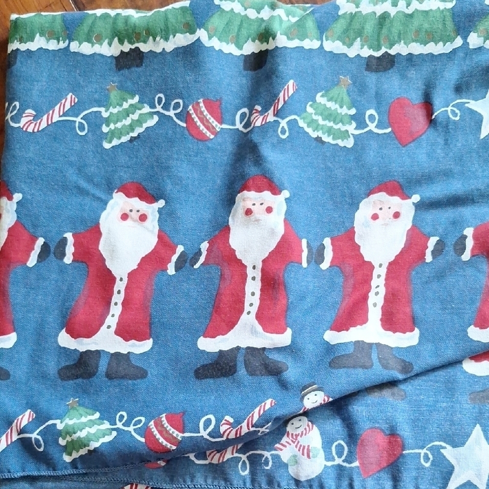 Festive Christmas Tablecloth with Santa ,Snowmen ,Trees And Ornament